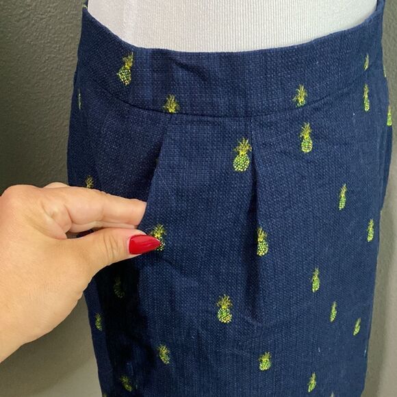 J. Crew Basketweave Cotton Mini Skirt Navy Blue Pineapple Print A0111 - Picture 5 of 11